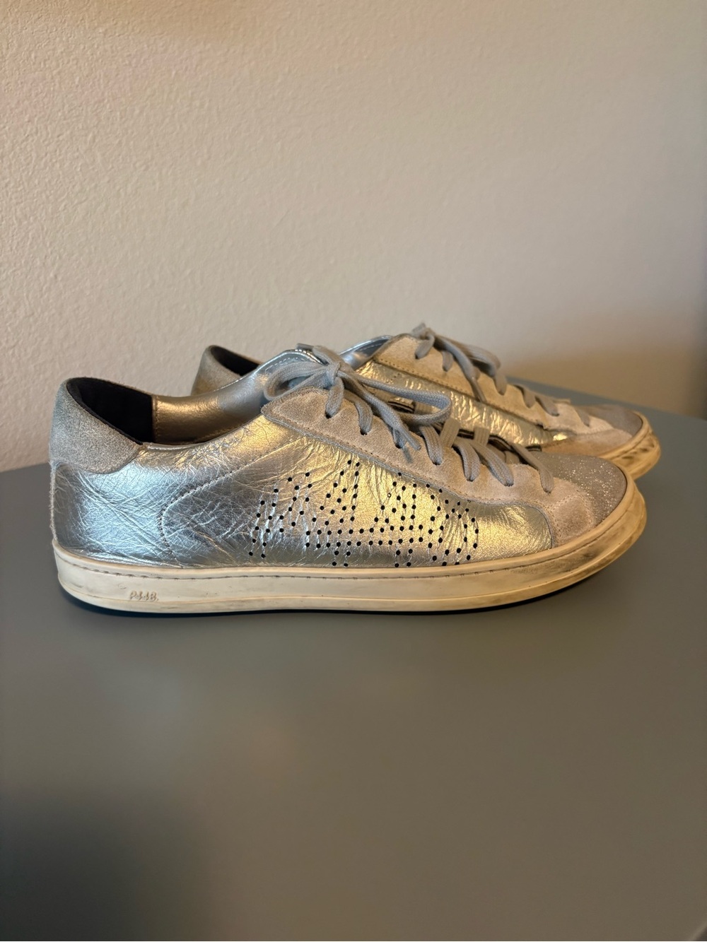 P448 Metallic Silver Low-Top Sneakers